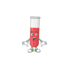 A cartoon design of red test tube showing an amazed gesture