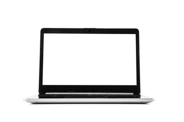 Laptop with blank screen isolated on white background - mockup template, all laptop in focus
