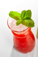 Strawberry lemonade glass close up