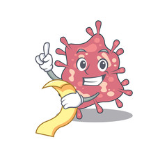 Haemophilus ducreyi mascot character design with a menu on his hand