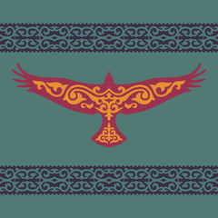 Golden eagle with a Kazakh ornament