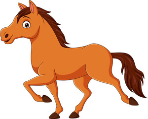 Fototapeta na wymiar Cartoon brown horse running on white background