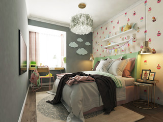 3D rendering children's bed room, so comfortable