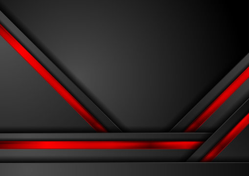 Black abstract tech background with red glossy stripes
