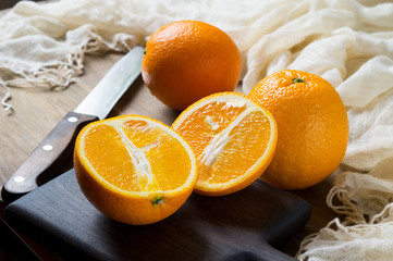 Fresh juicy orange cut in two