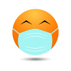 Emoji with a mouth mask - a yellow face with eyes narrowed from a smile in a white surgical mask