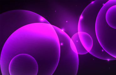 Neon shiny transparent glowing circles with light effects. Techno futuristic vector abstract background For Wallpaper, Banner, Background, Card, Book Illustration, landing page