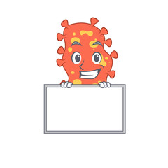 Smiling Bacteroides cartoon design style has a board