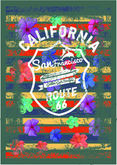 California flower embroidery graphic design vector art