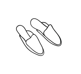 Hand Drawn Fashion Illustration Season Mules. Creative ink art work Summer Outfit Element. Actual vector drawing shoes. Black contour object on white background isolated