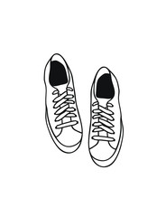 Hand Drawn Fashion Illustration Season Sneakers. Creative ink art work Summer Outfit Element. Actual vector drawing shoes. Black contour object on white background isolated
