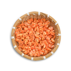 Dried shrimp in basket isolated on white background. This has clipping path.