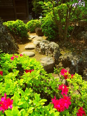 躑躅咲く日本庭園風景