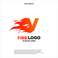 Letter V Fire Logo Design Element