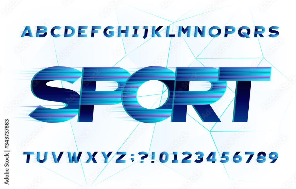Fototapete sport alphabet font. high speed effect letters and numbers on bright background. stock vector typefa