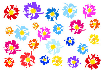 Color brushed flowers on white background - vector