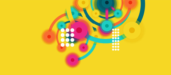 Obraz premium Flat style geometric abstract background, round dots or circle connections on color background. Technology network concept.
