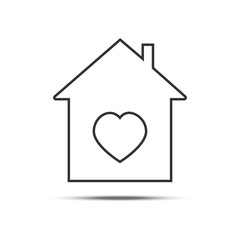 Home icon with heart, outline simple vector icon shows the message 