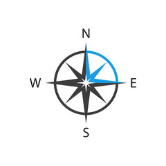 Compass icon in flat style on white background. Isolated vector