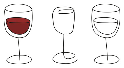 Glass for and with wine. Vector illustration isolated white background