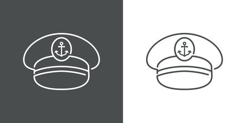 Símbolo naútico. Icono plano lineal sombrero de capitán de barco en fondo gris y fondo blanco