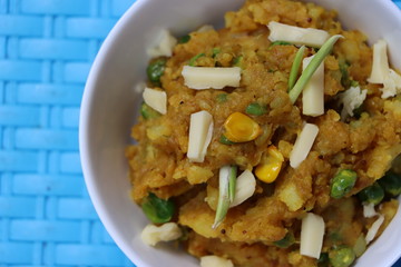 Aloo ki Subji, Mashed potato, corn, cheeses dry fry, Indian food