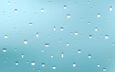 Vector Photo Realistic Image Of Raindrops Or Vapor Trough Window Glass. Realistic pure droplets condensed. Vector clear vapor water bubbles on window glass surface for your design.
