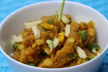 Aloo ki Subji, Mashed potato, corn, cheeses dry fry, Indian food