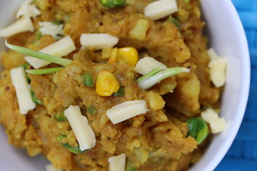 Aloo ki Subji, Mashed potato, corn, cheeses dry fry, Indian food