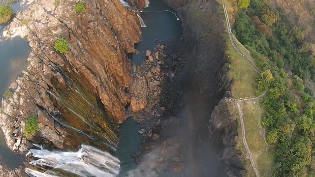 Victoria Falls and Zambezi River as 1080p aerial footage (made from a quadrocopter