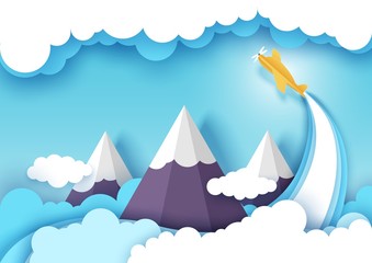 Air flight, vector layered paper cut style illustration