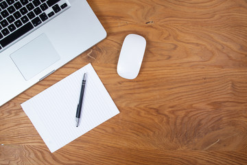 Flat lat, background of laptop and notepad, notes