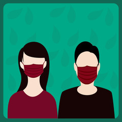a man and woman wearing a mask,to prevent air pollution,coronavirus,covid-19.banner illustration