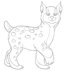lynx is drawn in the outline, coloring, isolated object on a white background, vector illustration,