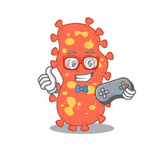 Mascot design concept of bacteroides gamer using controller