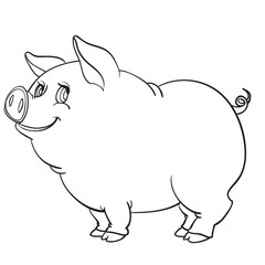 pig drawn in outline, coloring, isolated object on a white background, farm, vector illustration,