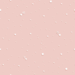 Obraz na płótnie Canvas Seamless pattern of starry sky on pink background. Cute stars and comets. Space background.