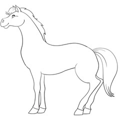 horse drawn in outline, coloring, isolated object on a white background, farm, vector illustration,