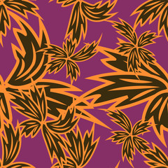 seamless pattern with leaves and flowers doodling style