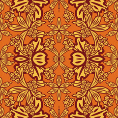 seamless pattern with leaves and flowers doodling style