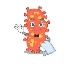 A cartoon character of bacteroides waiter working in the restaurant