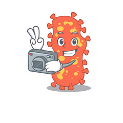 Bacteroides mascot design as a professional photographer working with camera
