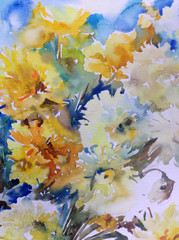 Abstract bright colored decorative background . Floral pattern handmade . Beautiful tender romantic summer bouquet of  flowers, made in the technique of watercolors from nature.