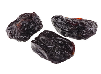 Dried prunes isolated on a white background