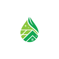 Fototapeta premium green leaves eco home, vector logo design template