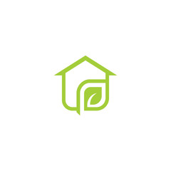 green leaves eco home Monogram Style logo, vector logo design template