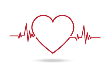 Cardiogram Red Heart Beat Line. Blood Chart Display Emergency Vector on White Background. Health Care and Medical Concept Design Illustration.