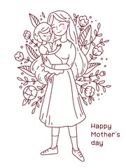 Happy friendship day. Mother and daughter. Doodle kawaii style