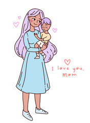 Happy friendship day. Mother and son. Doodle kawaii style