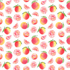 Grapefruit and watercolor stains. Watercolor seamless pattern isolated on white background